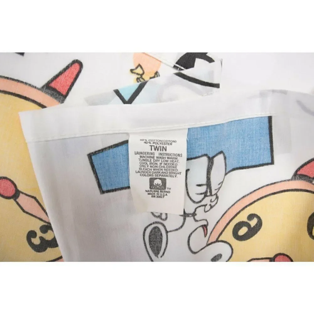 Vtg 60s Peanuts Twin Flat Sheet Snoopy Woodstock